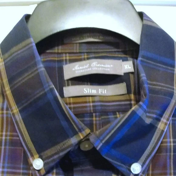 Daniel Cremieux Shirts | Daniel Cremieux Signature LS XL Slim Fit Dark Blue Brown Purple Tan.. | Color: Blue/Brown | Size: XL | Jlrhoya's Closet